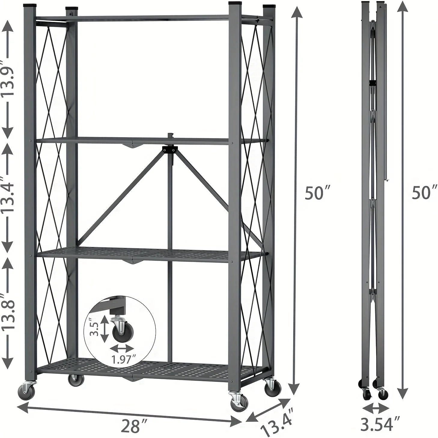 Foldable storage rack with wheels
