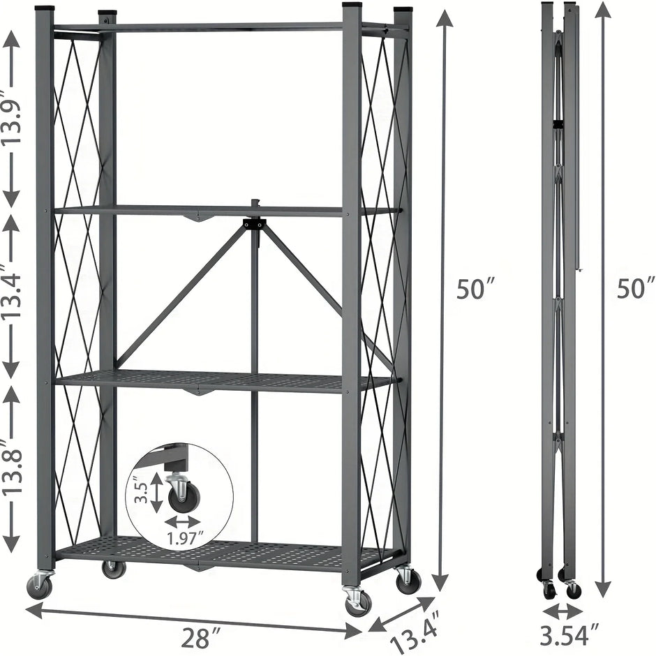 Foldable storage rack with wheels
