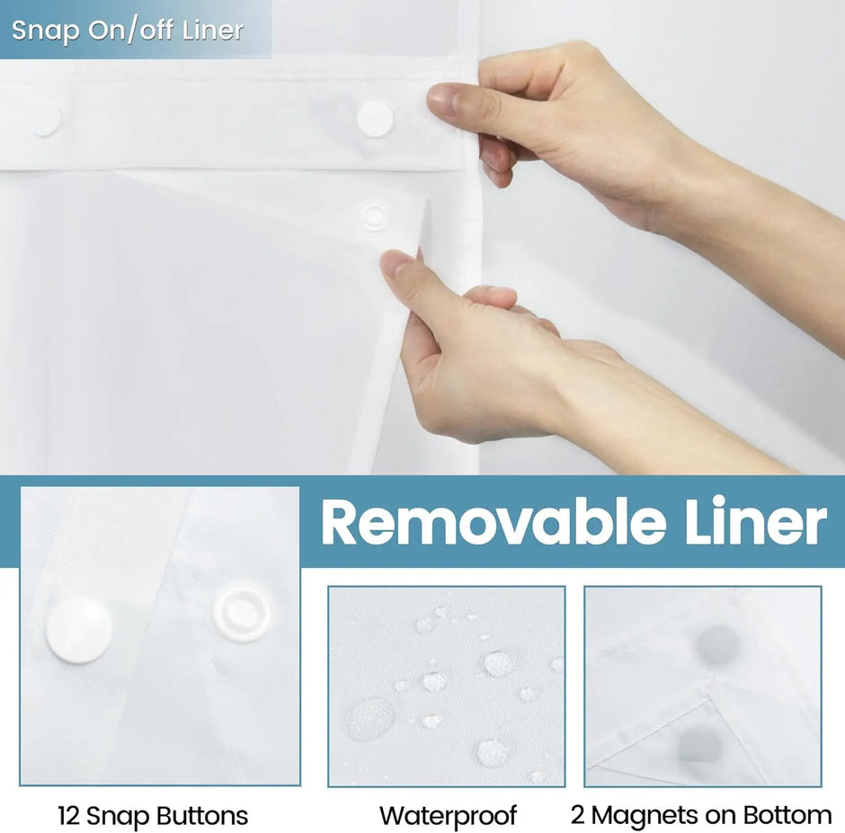 White Waffle Striped Shower Curtain with Snap-In Liner Set