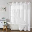 White Waffle Striped Shower Curtain with Snap-In Liner Set