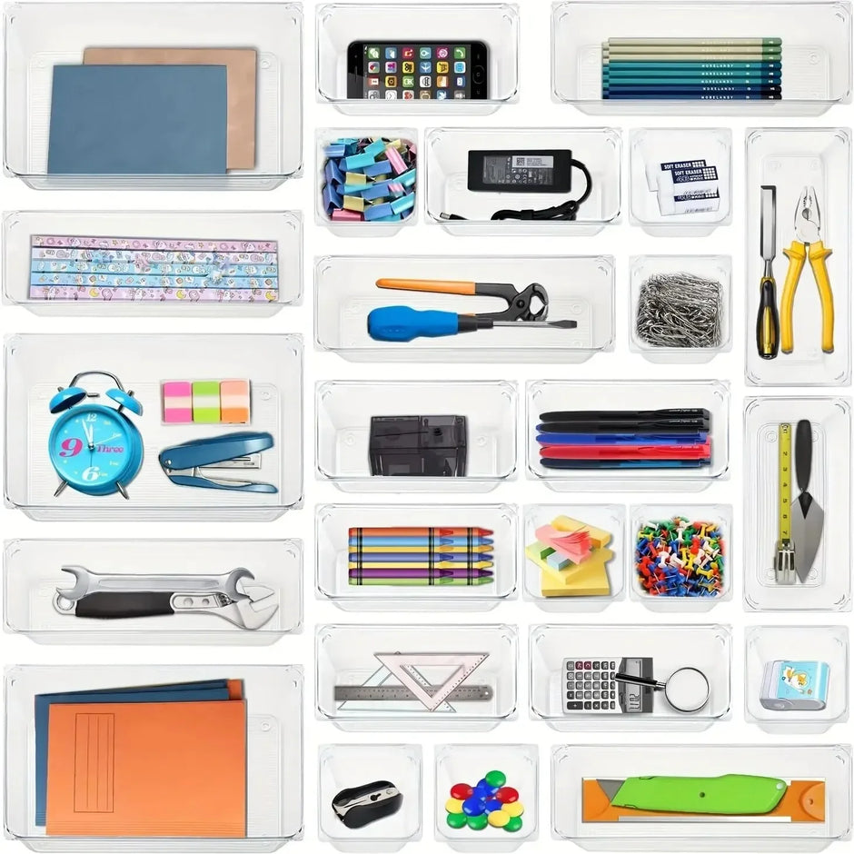 Clear Drawer Organizer Tray Set