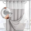 White Waffle Striped Shower Curtain with Snap-In Liner Set