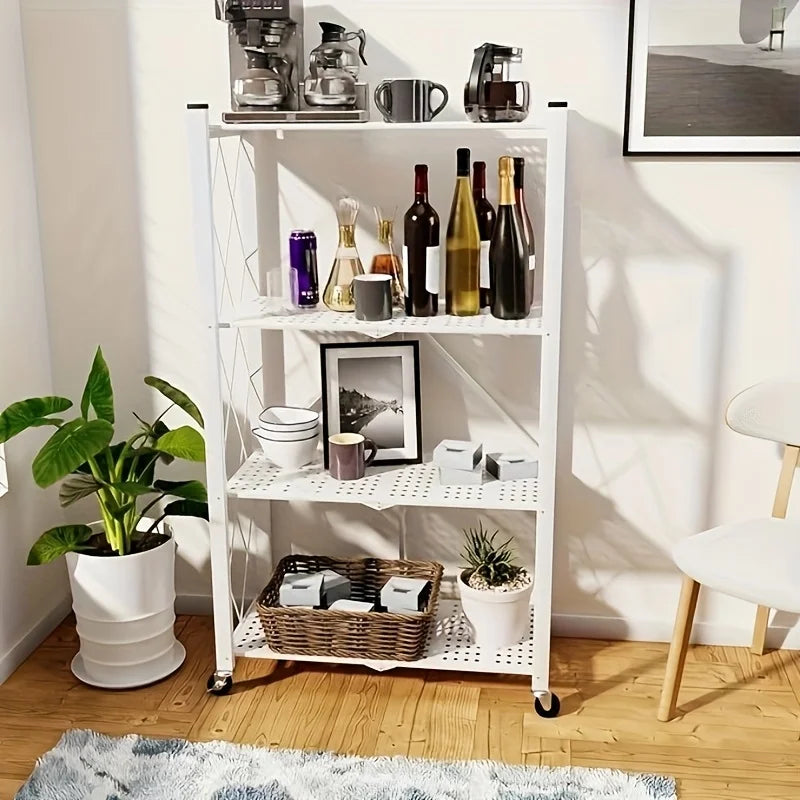 Foldable storage rack with wheels