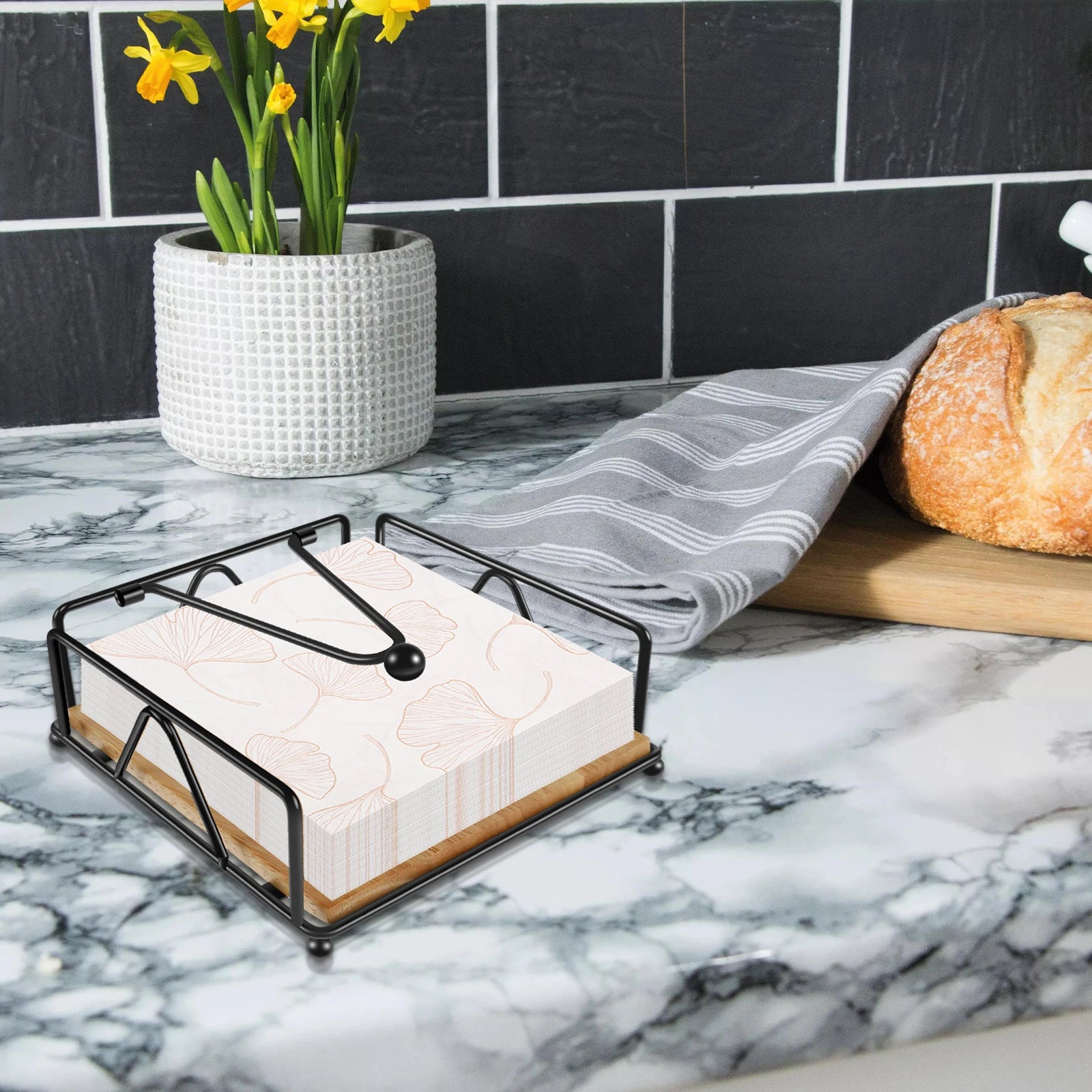 Square tissue box with Wooden Base