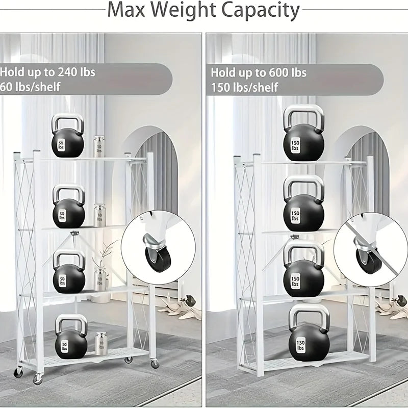 Foldable storage rack with wheels