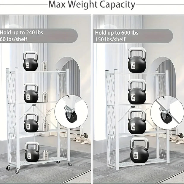 Foldable storage rack with wheels