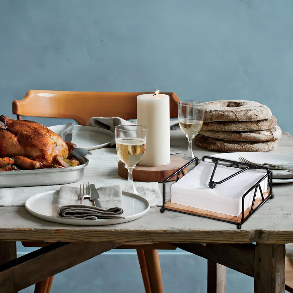 Square tissue box with Wooden Base