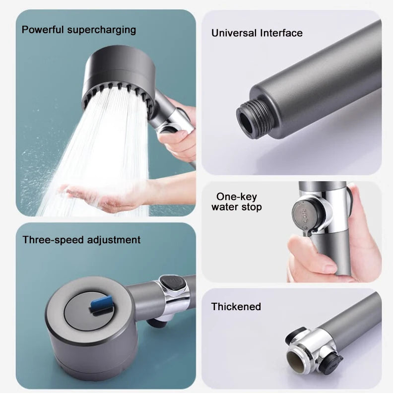3-Mode High Pressure Shower Head