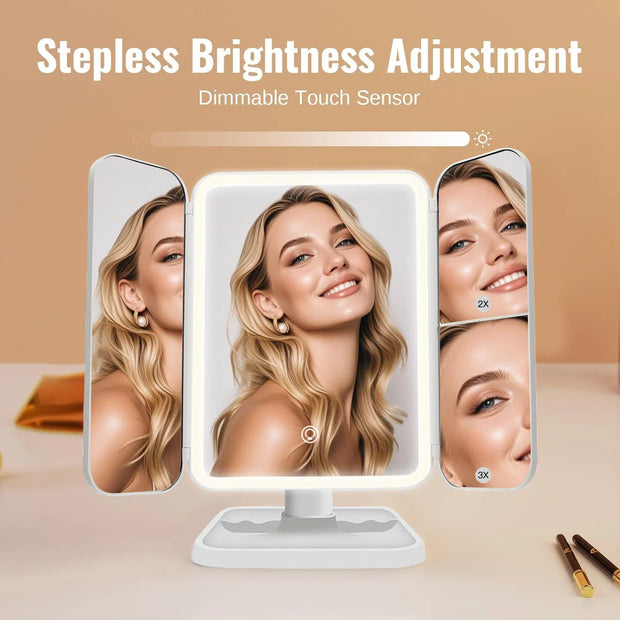 Trifold LED Makeup Mirror